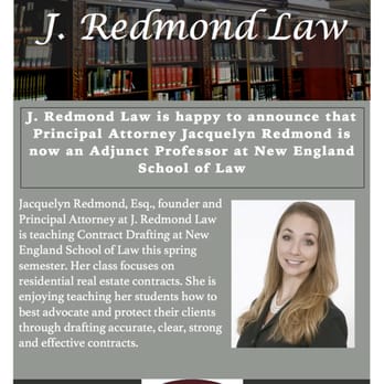 J. Redmond Law, PC - Jacquelyn Redmond adjunct professor - Estate Planning Law Near Me - Brookline, Massachusetts J. Redmond Law, PC - Jacquelyn Redmond adjunct professor - Estate Planning Law Near Me - Brookline, Massachusetts