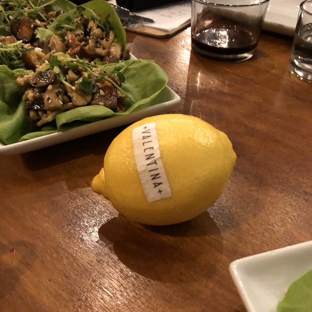 Valentina - Lemons from the family's ranch on each table. - Seafood Near Me - Encinitas, California Valentina - Lemons from the family's ranch on each table. - Seafood Near Me - Encinitas, California