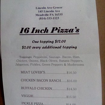 Lincoln Ave grocer - Pizza Menu - Grocery Near Me - Meadville, Pennsylvania Lincoln Ave grocer - Pizza Menu - Grocery Near Me - Meadville, Pennsylvania
