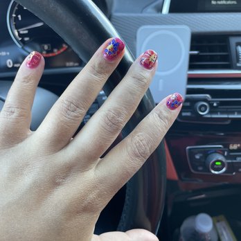 Queen Spa - Dip powder on natural nails with sticker design  $70 - Skin Care Near Me - Austin, Texas
