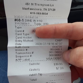 Samurai's Cuisine - The receipt showing the gratuity was automatically charged. It was not an option at all to decline it. - Asian Fusion Near Me - Murfreesboro, Tennessee Samurai's Cuisine - The receipt showing the gratuity was automatically charged. It was not an option at all to decline it. - Asian Fusion Near Me - Murfreesboro, Tennessee