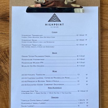 Highpoint Cider - Taproom Menu - Cideries Near Me - Victor, Idaho Highpoint Cider - Taproom Menu - Cideries Near Me - Victor, Idaho