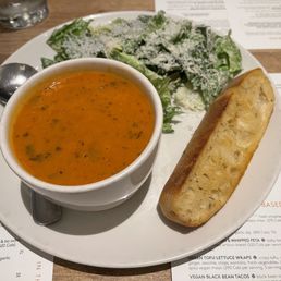 Tomato Basil Soup, Caesar Salad, and Garlic Baguette Tomato Basil Soup, Caesar Salad, and Garlic Baguette