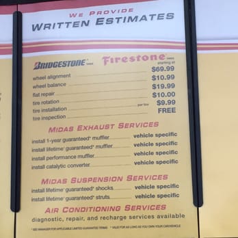 Midas - Menu board - Auto Repair Near Me - San Leandro, California