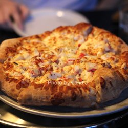 Pizza House - Small Seafood Pizza ($15.99) - Shrimp, crab, garlic, extra cheese & Alfredo sauce