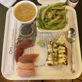 Ora - Miso Soup, Edamame, Snake Eye, Hamachi/Yellow Tail nigiri, Bluefin Tuna/Lean cut nigiri, Bluefin Tuna/Lean cut sashimi. Omg, IOra! - Sushi Bars Near Me - Chicago, Illinois Ora - Miso Soup, Edamame, Snake Eye, Hamachi/Yellow Tail nigiri, Bluefin Tuna/Lean cut nigiri, Bluefin Tuna/Lean cut sashimi. Omg, IOra! - Sushi Bars Near Me - Chicago, Illinois