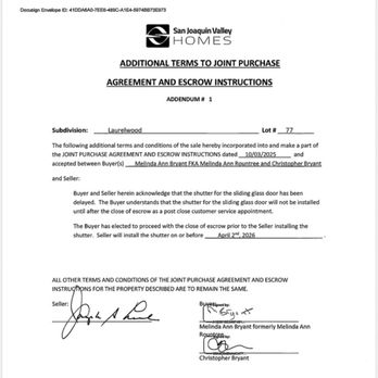 San Joaquin Valley Homes - This is what they do addendum contract on my shutter to be installed - Home Developers Near Me - Visalia, California San Joaquin Valley Homes - This is what they do addendum contract on my shutter to be installed - Home Developers Near Me - Visalia, California