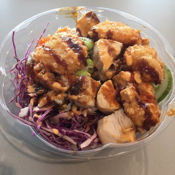 Yoki Express - Create-your-own bowl with shrimp tempura and grilled chicken - Sushi Bars Near Me - Boston, Massachusetts