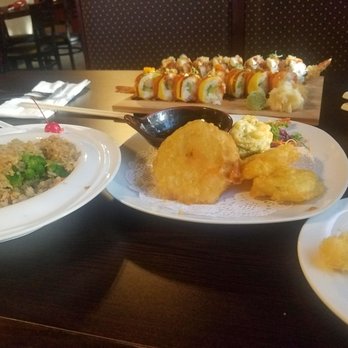 Sakura - Fried rice and sushi. Tempura appetizer had a lot of carrots and sweet potato. - Sushi Bars Near Me - Woodland, California