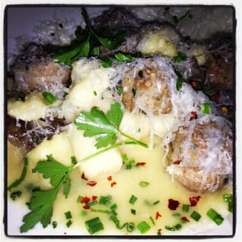 No. 246 - GNOCCHI/ spicy pork meatballs, roasted wild mushrooms, garlic, grana - Italian Near Me - Decatur, Georgia No. 246 - GNOCCHI/ spicy pork meatballs, roasted wild mushrooms, garlic, grana - Italian Near Me - Decatur, Georgia