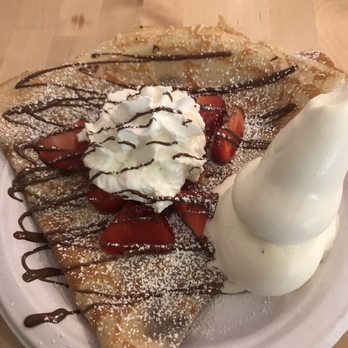 Sweet and Shavery - Crepe with strawberry and Nutella with custard on the side - Desserts Near Me - Davis, California Sweet and Shavery - Crepe with strawberry and Nutella with custard on the side - Desserts Near Me - Davis, California