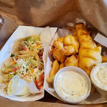 The Anchor Fish & Chips - Seared fish tacos (Left) and Combo#1 (Right) - Seafood Near Me - South Amboy, New Jersey The Anchor Fish & Chips - Seared fish tacos (Left) and Combo#1 (Right) - Seafood Near Me - South Amboy, New Jersey