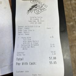 Carmela's Cucina - If you pay cash, you can save 4%.