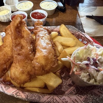 GB Fish & Chips - Codfish filets were perfectly cooked. Chips were too soft and the coleslaw needed more horseradish. - British Near Me - Denver, Colorado GB Fish & Chips - Codfish filets were perfectly cooked. Chips were too soft and the coleslaw needed more horseradish. - British Near Me - Denver, Colorado
