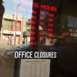 Fraser Street Medical - Hours as of August 23 2017: Mon., Wed., Fri. 8-5 Tues., Thurs. 8-8 Sat. 8-4:30 Closed Sun. and statutory holidays
