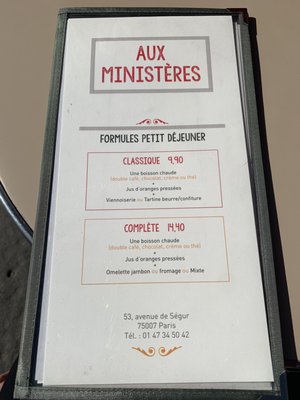 Menu photo 1 Aux Ministères Paris, 75 Menu photo 1 Aux Ministères Paris, 75