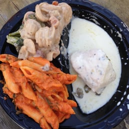 Piacere Mio's orecchiette with Italian sausage in a white creamy sauce, penne pasta in a pink sauce, and chicken in a white wine cream sauce Piacere Mio's orecchiette with Italian sausage in a white creamy sauce, penne pasta in a pink sauce, and chicken in a white wine cream sauce