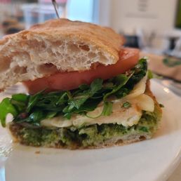 Pesto chicken ciabatta sandwich.