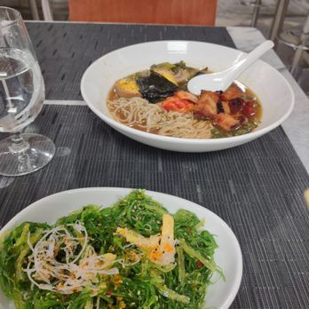 One Flew South - Seaweed salad and collard greens ramen (with crispy pork belly) - New American Near Me - Atlanta, Georgia