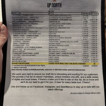 Up North Ale House - Beer List (March 2025) - Pubs Near Me - Naperville, Illinois