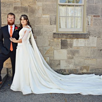 Merike Klaas Designs - Custom made Celtic style stunning soft satin bridal gown with detachable cape and sleeves, 8 foot train,  celtic knot hand embroidery. - Sewing & Alterations Near Me - Hamilton, Ontario