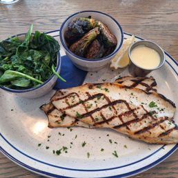 Trout with spinach and brussel sprouts