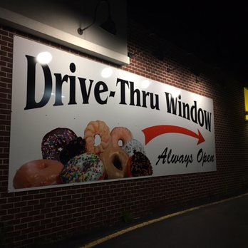 Maple Donuts - drive thru window sign at night - Donuts Near Me - York, Pennsylvania