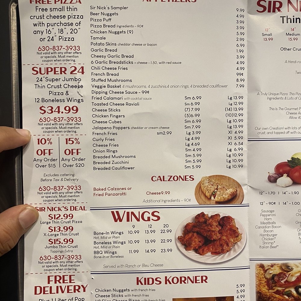 SIR Nick's Pizza - Menu - Pizza Near Me - Carol Stream, Illinois SIR Nick's Pizza - Menu - Pizza Near Me - Carol Stream, Illinois