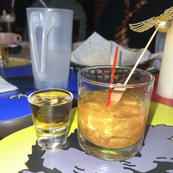 Alibi Speakeasy & Lounge - Hufflepuff cocktail and butterbeer shot - Lounges Near Me - Farmingdale, New York