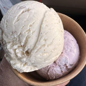 Cold Diggers Ice Cream - Pecans and pralines scoop and huckleberry scoop - Waffles Near Me - Moses Lake, Washington Cold Diggers Ice Cream - Pecans and pralines scoop and huckleberry scoop - Waffles Near Me - Moses Lake, Washington