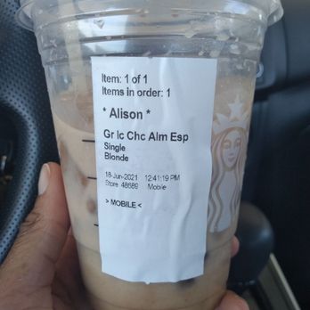 Starbucks - Grande Iced Chocolate Almond Milk Espresso (1 shot only!) So good!! Definitely can taste the chocolate!! - Coffee & Tea Near Me - Sacramento, California Starbucks - Grande Iced Chocolate Almond Milk Espresso (1 shot only!) So good!! Definitely can taste the chocolate!! - Coffee & Tea Near Me - Sacramento, California