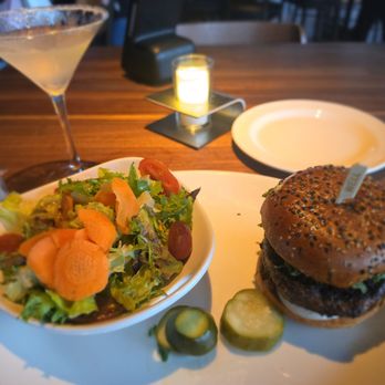 Yard House - Mediterranean hamburger for the side salad and a lemon drop martini - Vegetarian Near Me - San Diego, California Yard House - Mediterranean hamburger for the side salad and a lemon drop martini - Vegetarian Near Me - San Diego, California