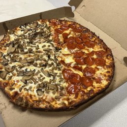 Large pizza - half pepperoni and half mushroom and sausage Large pizza - half pepperoni and half mushroom and sausage