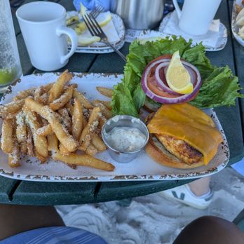 Mar Vista Dockside Restaurant & Pub - Black Jack fish sandwich with Parmesan fries. - Seafood Near Me - Longboat Key, Florida