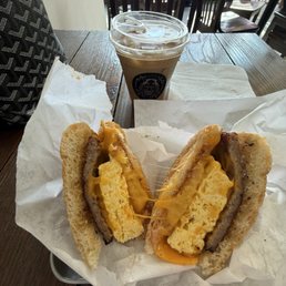 Breakfast sandwich + iced latte Breakfast sandwich + iced latte
