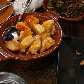 The Cozy Taberna - Potatoes with red sauce and aioli.  These were good. - Tapas/Small Plates Near Me - Salem, Oregon