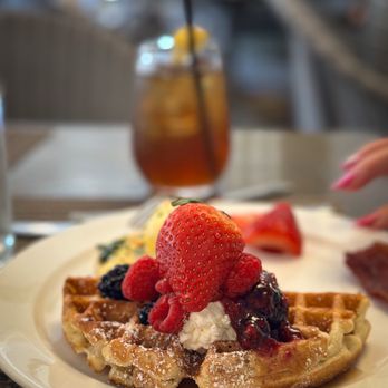 The Terrace - Waffle with fruits - New American Near Me - Pasadena, California The Terrace - Waffle with fruits - New American Near Me - Pasadena, California