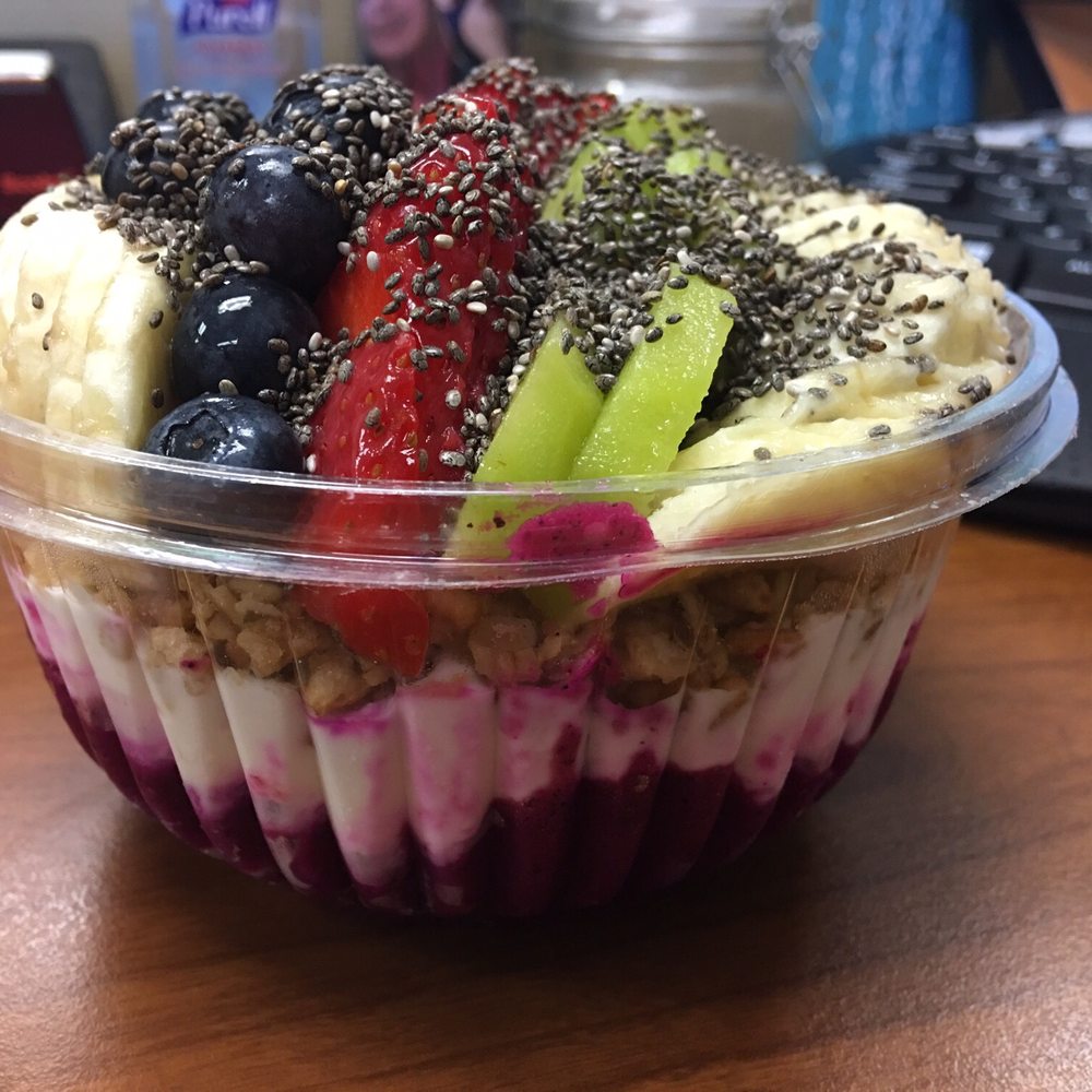Bailey's Blendz - Pitaya with Greek yogurt, granola, banana, kiwi, strawberries, blueberries with Chia seeds on top! OMG! - Juice Bars & Smoothies Near Me - Boynton Beach, Florida Bailey's Blendz - Pitaya with Greek yogurt, granola, banana, kiwi, strawberries, blueberries with Chia seeds on top! OMG! - Juice Bars & Smoothies Near Me - Boynton Beach, Florida