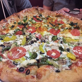 Mellow Mushroom Blacksburg - Half Thai and half Mega Veggie. Mega Veggie had a lot of tofu on it, so only get it if you really like tofu - Pizza Near Me - Blacksburg, Virginia