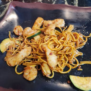 Riverside Mongolian Grill - My cod and shrimp yakisoba with zucchini. - Mongolian Near Me - Puyallup, Washington