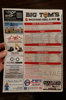 Menu photo 2 Big Tom's Backyard Grill & Bar Cleveland, TN