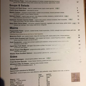 Whitebark - Main Menu - Steakhouses Near Me - Mammoth Lakes, California