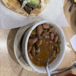 Fajita taco with charro beans!