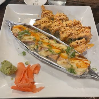 Neko Sushi - Neko Salmon (near) and Spicy Tempura Shrimp (far) - Korean Near Me - Cincinnati, Ohio