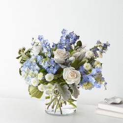 Norton's Flowers - Celebrate any occasion with the Clear Skies Bouquet! A fresh hydrangea arrangement with blue delphinium & roses...