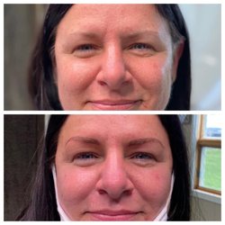EyEnvy Beauty Studio - Before-and-after eyebrow transformation at EYENVY Beauty Studio & Academy in Londonderry, NH, showing enhanced brow shape, de...