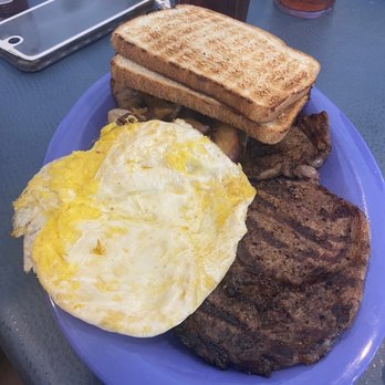 Harbor View Cafe - Steak with fried hard eggs, potatoes, and toast. - Cafes Near Me - Long Beach, Mississippi Harbor View Cafe - Steak with fried hard eggs, potatoes, and toast. - Cafes Near Me - Long Beach, Mississippi