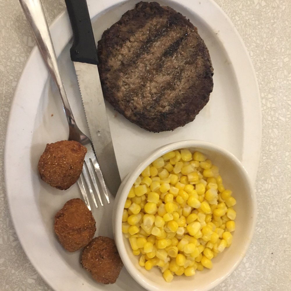 Andy's Igloo - Chopped steak with corn and hush puppies - American Near Me - Winter Haven, Florida Andy's Igloo - Chopped steak with corn and hush puppies - American Near Me - Winter Haven, Florida