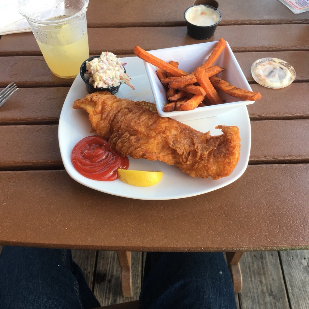 Coconuts On The Beach - Fish and chips with sweet potatoe fries (highly recommend) - Bars Near Me - Cocoa Beach, Florida