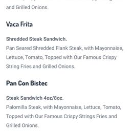 The menu with what it has inside